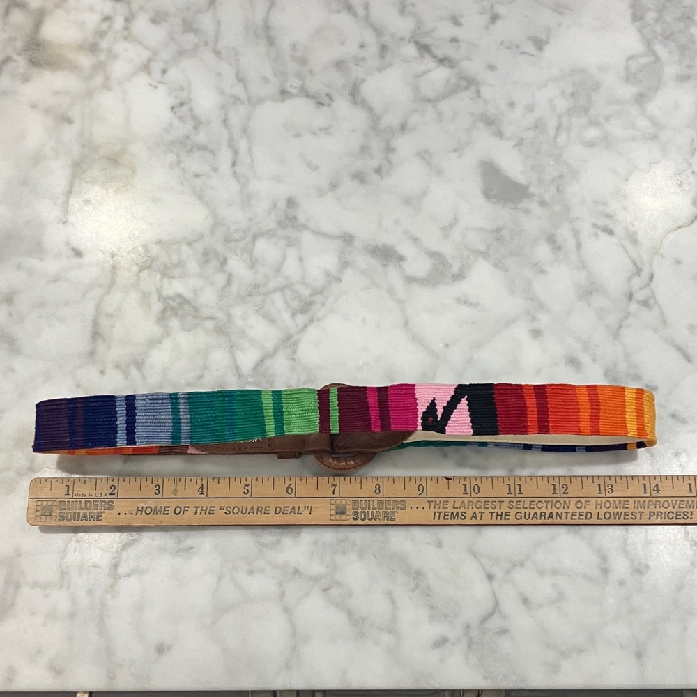 Vintage Colorful Striped Belt with Brown leather Buckle adjustable Guatemala OS - Picture 8 of 17